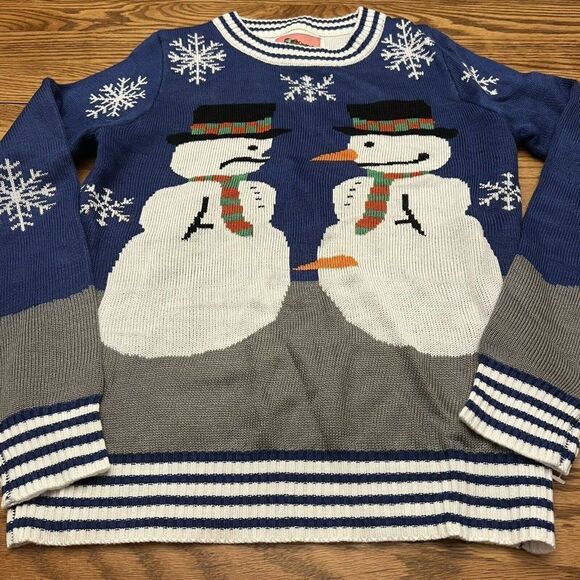 Tipsy Elves Mens Ugly Sweater Long Sleeve Holiday Snowman Blue Small - Picture 1 of 4